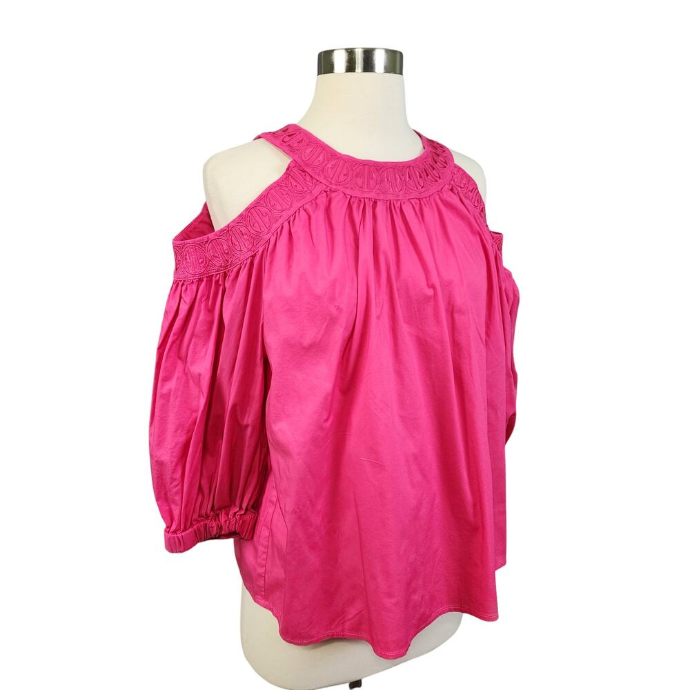 Laundry By Shelli Segal Womens Cold Shoulder Blouse Size Medium Hot Pink Barbie